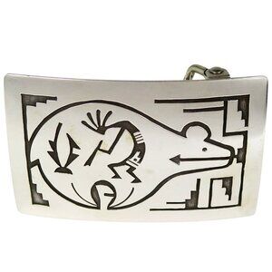 Sterling Silver Kokopelli & Heartline Bear Belt Buckle Signed Mona Van Riper